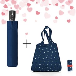 Sada deštník + skládací nákupní taška Doppler Magic Fiber tmavě modrý & Mini Maxi Shopper