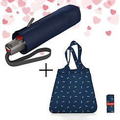 Sada deštník + skládací nákupní taška Knirps T.200 Medium Duomatic Navy & Mini Maxi Shopper