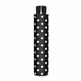 Doppler Mini Fiber BLACK &amp; WHITE - dámský skládací odlehčený deštník, puntíky složený